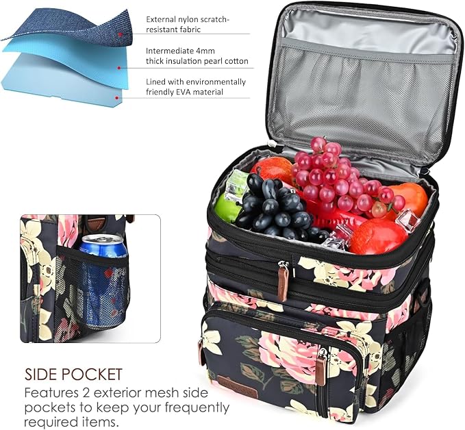 MIYCOO Lunch Bag for Women & Men, Expandable Double Deck Lunch Box, 15L | Leakproof & Waterproof, Portable, Large Soft Insulated Cooler bag for Adult, Work, Camping, Beach, Picnic, Travel