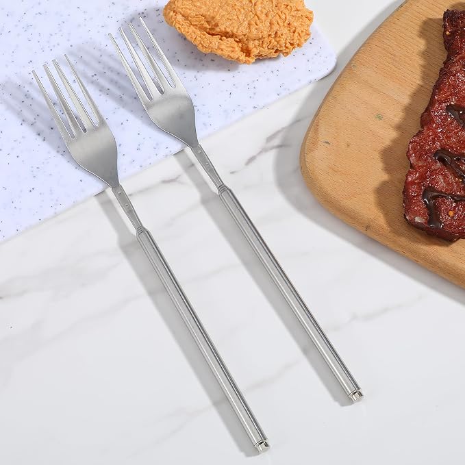 4 PCS Extendable Fork Set, Long Forks, Extended Stainless Steel Telescopic Forks for BBQ, Dinner, Dessert, Sausages, Hot Dogs, 9" to 25.2" Silver