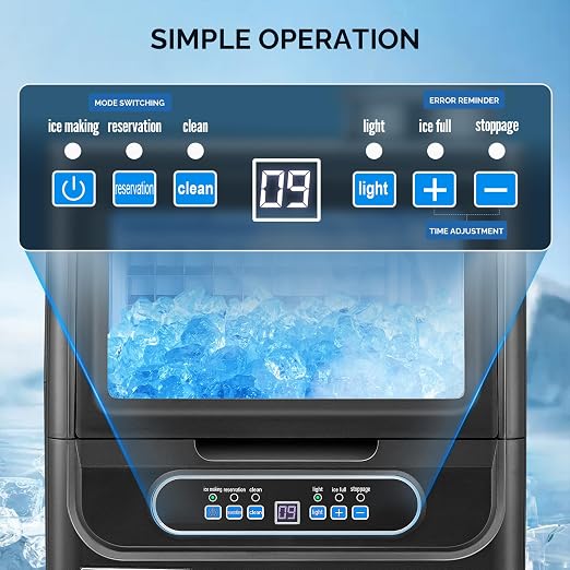 ROVSUN Commercial Ice Maker 90LBS/24H with 2 Water Inlets, Stainless Steel Ice Machine Countertop & Freestanding for Restaurant Bar with 11lbs Storage Bin, Ice Scoop, Drain Pipe & Water Filter