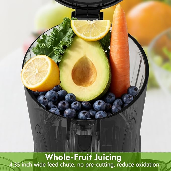 Electactic Slow Juicer Machine with 300W Pure Copper Motor, 4.35-Inch Wide Chute & Reverse Function, Stainless Steel Juicer for Family Daily Use