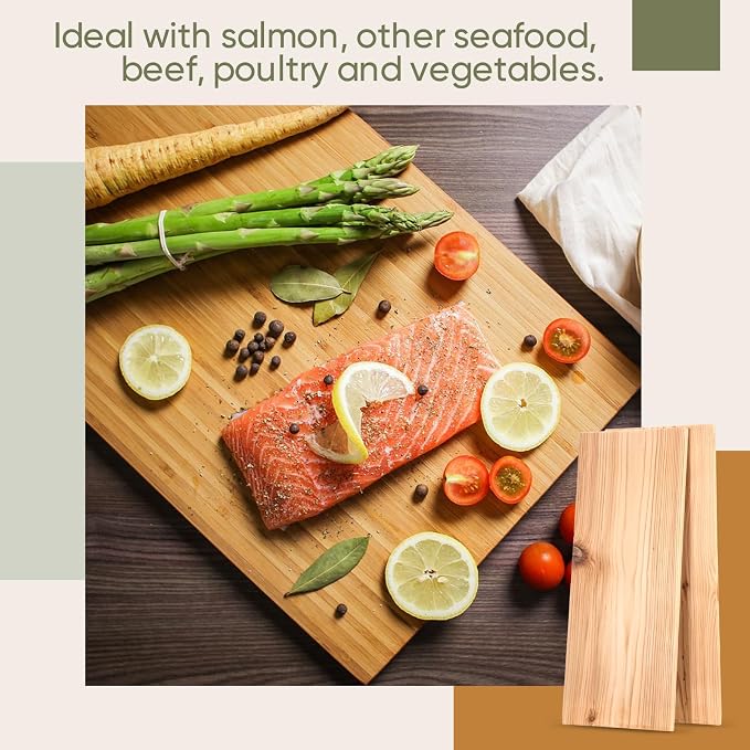 Landical 3/6/10/13/20 Pcs XL XXL Large Cedar Plank for Grilling Salmon Thicker Design Full Filet of Meat Fish Veggies Adding Extra Smoke and Flavor Soaking Fast Easy to Use(10 Pcs,15 x 7 Inches)