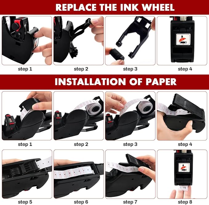 MX-5500 8 Digits Price tag Gun with 5000 Sticker Labels and 3 Ink Refill, Label Maker Pricing Gun Kit Numerical Tag Gun for Office, Retail Shop, Grocery Store (Black)