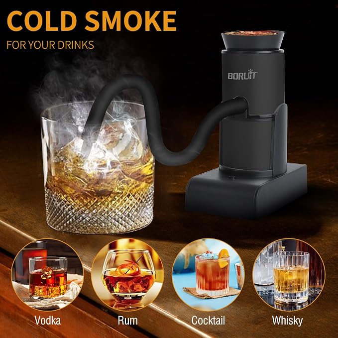 BORUiT SK305 Smoking Gun, Portable Handheld Smoke Infuser,Cocktail Smoker, Food Smoker Kit for Any Meat Cocktail Cheese BBQ Steak Beef, Sausage, Vegetable Salad,Drinks,Smoking Accessories (Black)
