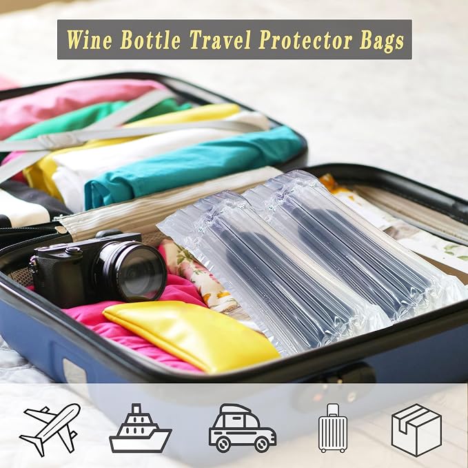 STAYWILD 31 Packs Wine Bottle Travel Protector & Inflatable Bags Airplane | Air Column Bubble Cushion Wrap Pouches for Shipping Packing Transport