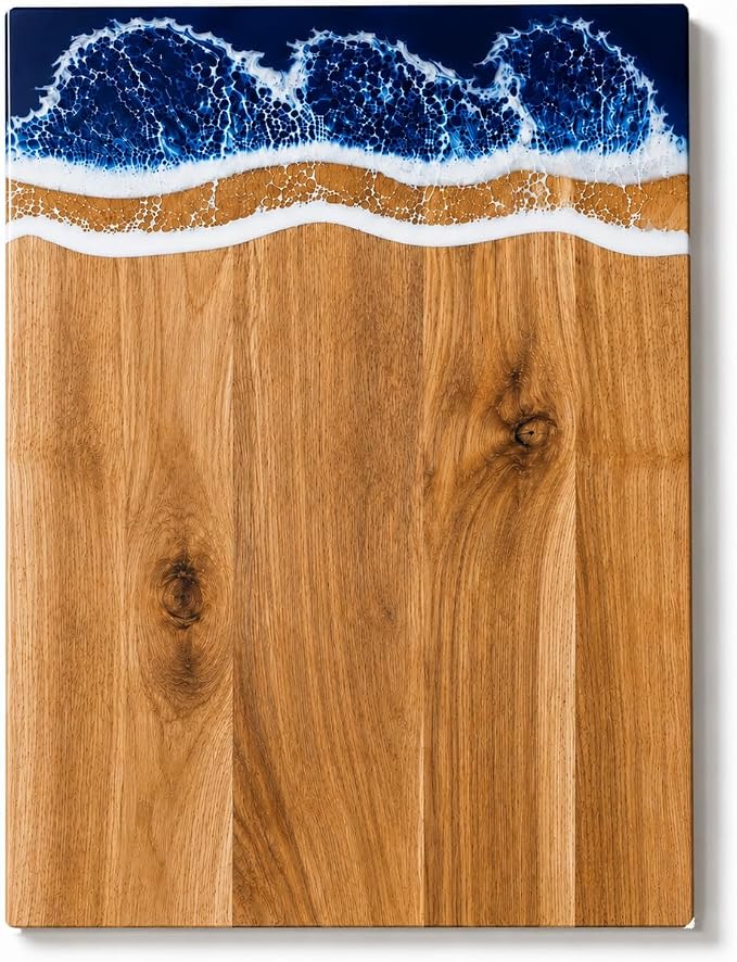 Ocean Resin Charcuterie Board, Handmade Acacia Wood Cutting Board, Decorative Serving Tray for Cheese Fruit Meat Vegetable, Stylish Kitchen Accessory, Ideal Housewarming Wedding Gift