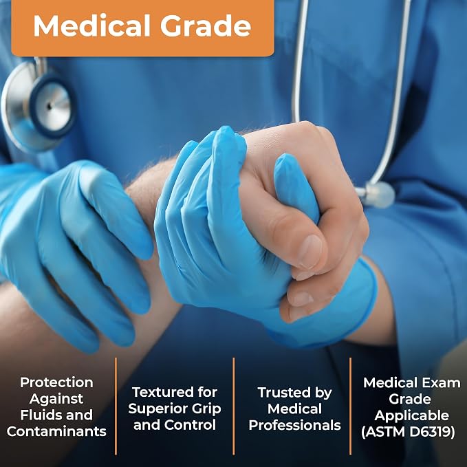 ASAP Nitrile Gloves Disposable Latex Free - 4 Mil Powder Free, Food Safe, Kitchen & Medical - Cleaning & Tattoo Supplies