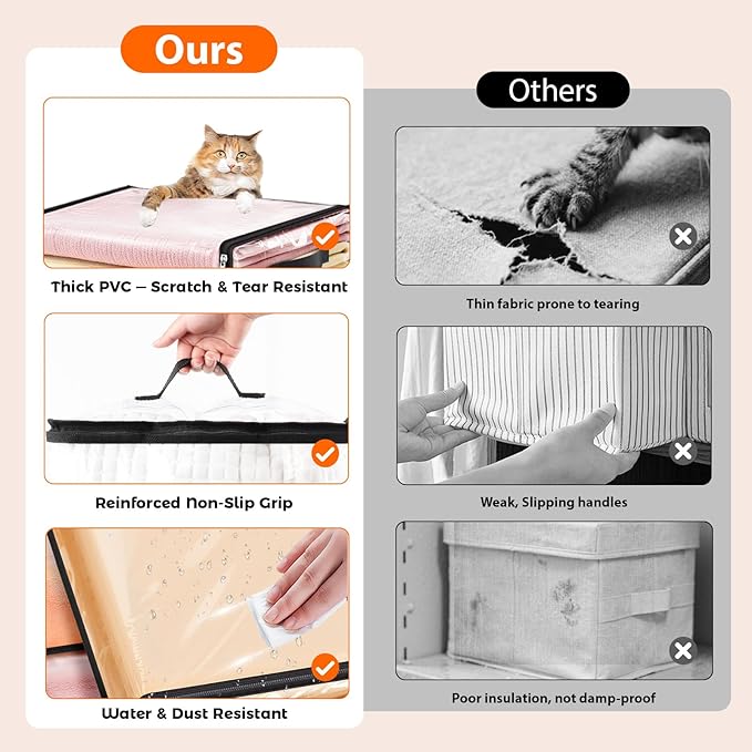 SpaceWhisper 4 Pack Clear Storage Bags, Plastic Blanket Storage Bags with Zipper and Handle, Moving Bags for Comforter, Bedding & Clothes, Closet Organizer and Under Bed Storage (17.7x15.7x7.9 Inch)