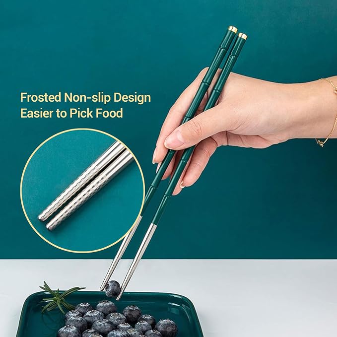 5 Pairs Reusable Metal Chopsticks Dishwasher Safe,Japanese Korean Creative Chop Sticks Pack Chopstick, Non-Slip, 9.5 h Gift Set