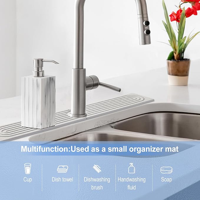 Stone Faucet Mat for Kitchen Sink,Super Water Absorbing, Gray, 23.6"x3.9" | Diatomite, Fast-Drying, Eco-Friendly, Faucet Splash Guard for Bathroom or Kitchen Counter