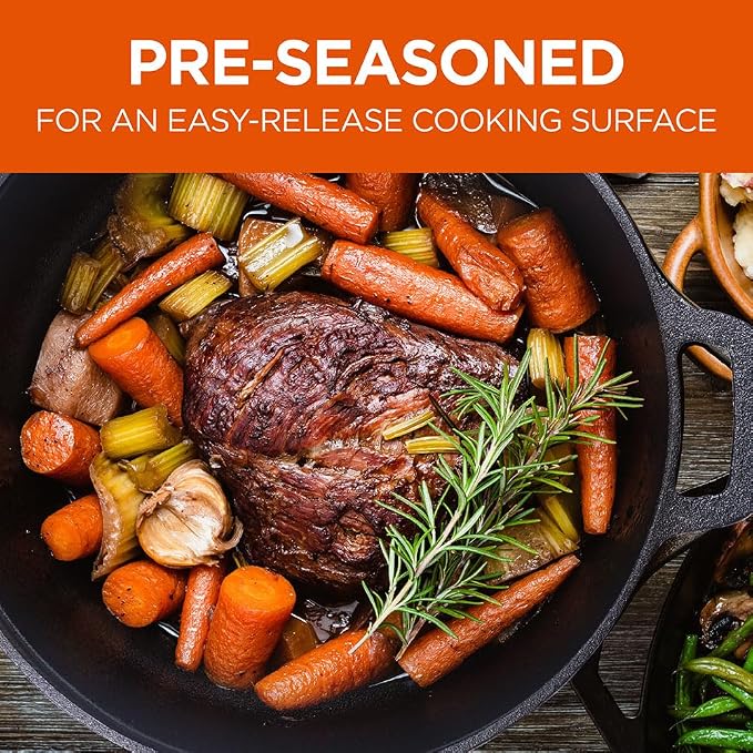 Commercial CHEF 10.25-Inch Cast Iron Skillet, Pre-Seasoned, CHFS1025 | Integrated Hanging Hole in Handle, Works on All Cooktops Including Induction, Outdoor Skillet for Campfires or Grills