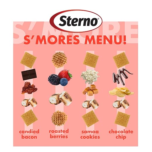 Sterno 70277 Smores Maker Jr Table Top Smores Fire Pit, Portable, Cordless, Food-Safe, Great for Outdoors or Indoors - Jr Size, Black | Includes base, roasting screen, 2 forks, and fuel can