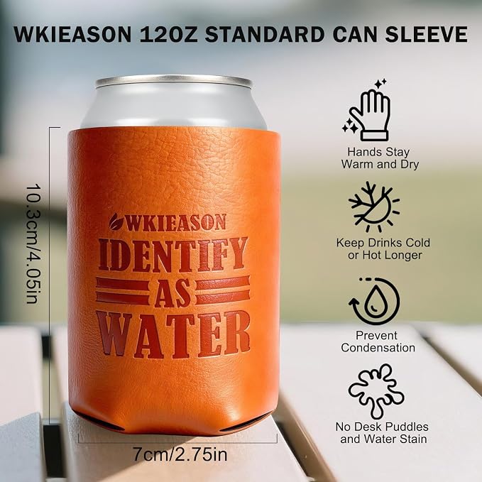 WKieason Valentines Day Gifts 2pc for Him Dad Leather Can Cooler for Dad Fathers Day Can Coolie Sleeves for Men Women Her Girlfriend Boyfriend Husband Wife Anniversary Birthday Funny Can Cooler