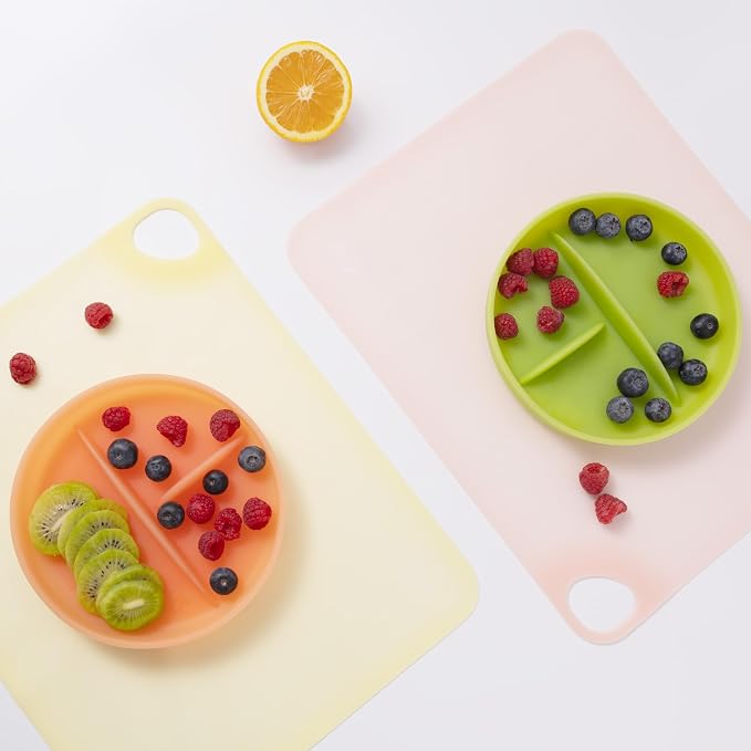 Olababy Fold N Go Silicone Placemat w Travel Case | Dishwasher Safe, BPA Free, Non-Slip, Waterproof | Mini Dining Mat for Infants, Babies, Toddlers and Kids (1, Pearl)
