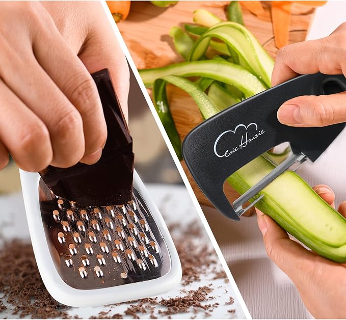 5 Pieces Kitchen Gadgets Set with Storage Bag, Cooking Gift Set | Space Saving Cooking Tools Accessories, Cheese Chocolate Grater, Peeler, Bottle Opener, Pizza Cutter, Stackable