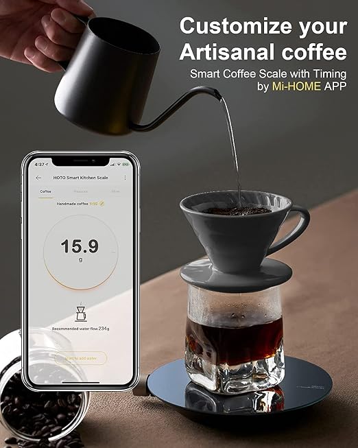 HOTO Smart Food Scale, Kitchen Scale, Food Scales Digital Weight Grams and Oz, Coffee Scale, Kitchen Scale with 0.1g High Precise Sensor, Measures in 4 Units (g/ml/oz/lb: oz)，Batteries Not Included