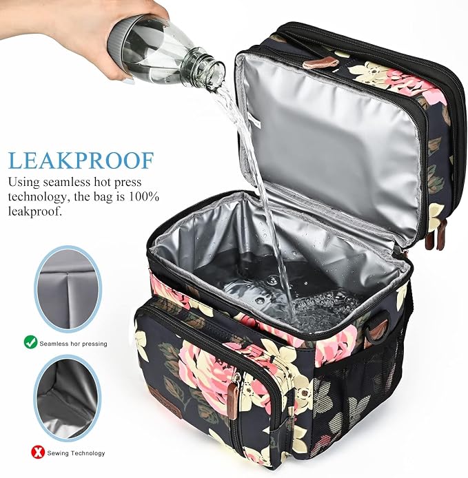MIYCOO Lunch Bag for Women & Men, Expandable Double Deck Lunch Box, 15L | Leakproof & Waterproof, Portable, Large Soft Insulated Cooler bag for Adult, Work, Camping, Beach, Picnic, Travel