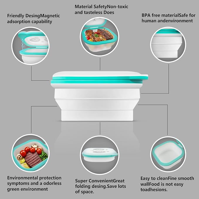Silicone Food Storage Containers, Camping Bowl with Lids Collapsible, Freezer & Dishwasher Safe, Reusable 30 Oz Lunch Box for Camping Travel Fruit