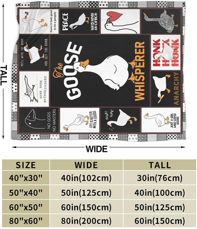 Funny Goose Blanket Soft Cozy Cute Goose Plush Throw Blanket Warm Lightweight Flannel Fuzzy Fleece Goose Stuff Animal Decor Blanket Gifts for Lovers Girls Boys Kids Adults Women Bed Travel 60"x80"