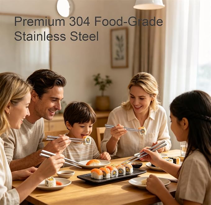 5 Pairs LeviLevo Metal Chopsticks Reusable, Chop Sticks for Sushi, Korean & Japanese Dining, Premium Dishwasher Safe Stainless Steel
