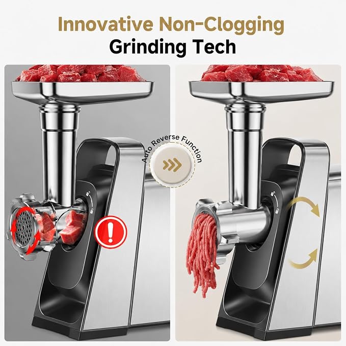 AAOBOSI Meat Grinder Electric, [3000W Max] Meat Grinder Heavy Duty with Auto-Reverse, Innovative Non-Clogging, Built-in Storage, Grinding, Sausage & Kibbe Making for Home Kitchen Use