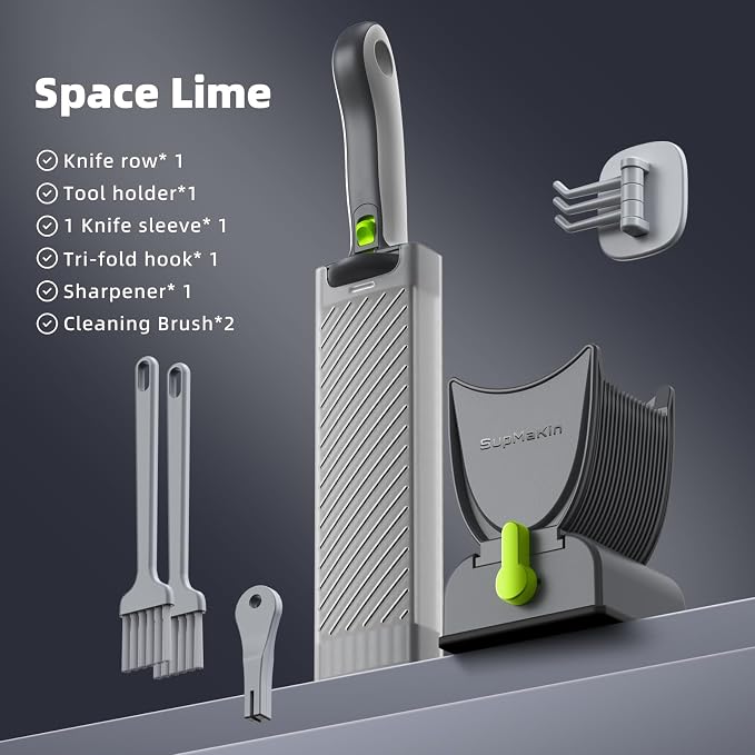SupMaKin Fresh Meat Slicer, Thickness Adjustable 2 or 4 mm, 17 IN 1 Stainless Steel Manual Meat Cutter, Cleaver Kitchen Knife, Jerky Slicer Suit for Chicken Breast Beef Pork (Gray)