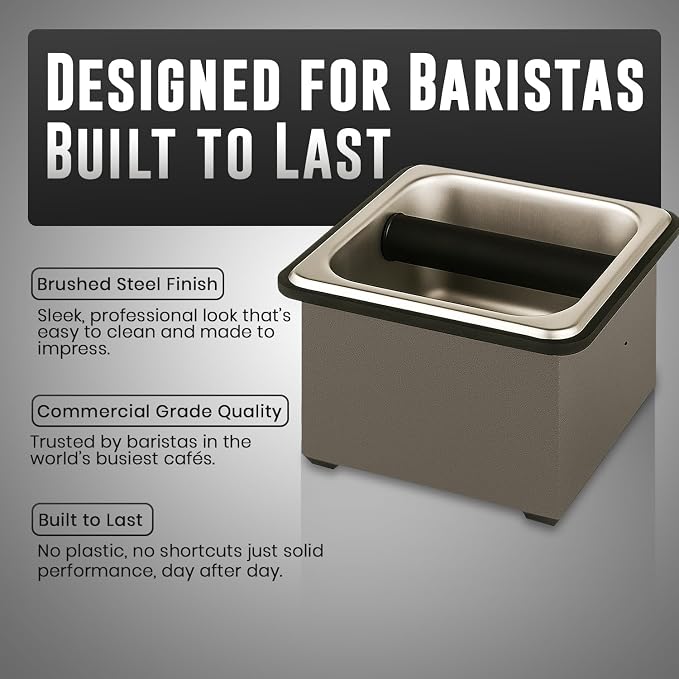 Rattleware Stainless Steel Knock Box – Heavy-Duty Espresso Puck Disposal Bin with Welded Rubber Bar – Perfect for Coffee Bar Accessories, Café, Restaurant, or Home Use (6" x 5.5" x 4")