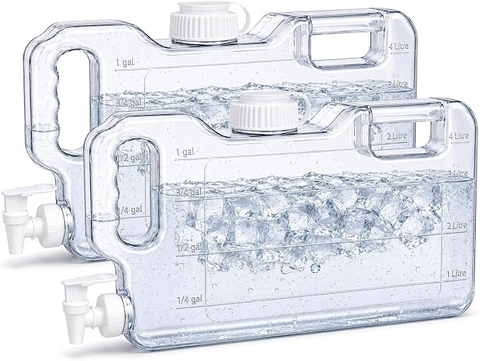 Fridge Water Dispenser with Leak-Proof Spigot, Reusable Refrigerator Drink Dispenser with Handle, Water Jug Beverage Container for Iced Tea, Juice, Lemonade, Party and Daily Use (2, 1.1 Gallon)