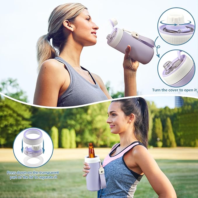 MAISON HUIS 4 In 1 Beer Can Cooler Bottle Holder with Drinking Spout Lid for 12oz Regular, Slim Skinny Cans Bottles,Sealed Insulated Double Wall Vacuum Stainless Steel Can Keeps Your Drinks Cold