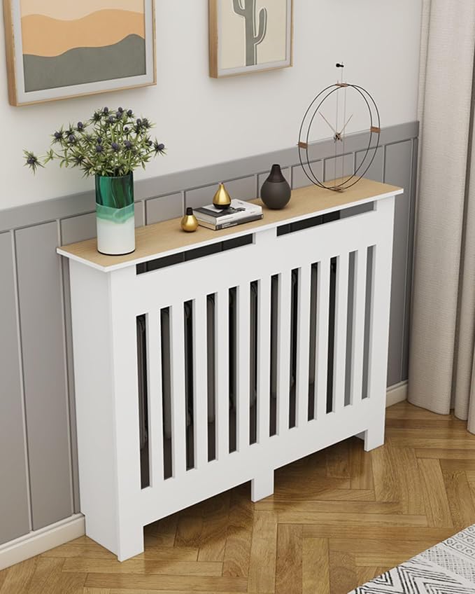 Modern Radiator Covers Wall Heater Cover Cabinet Shelf Bathroom Floor Radiator Shelve, Hide Cluttered Pipes/Easy to Install, Suitable for Household Living Room, White(19.7" Lx23.6 Hx7.9 W)
