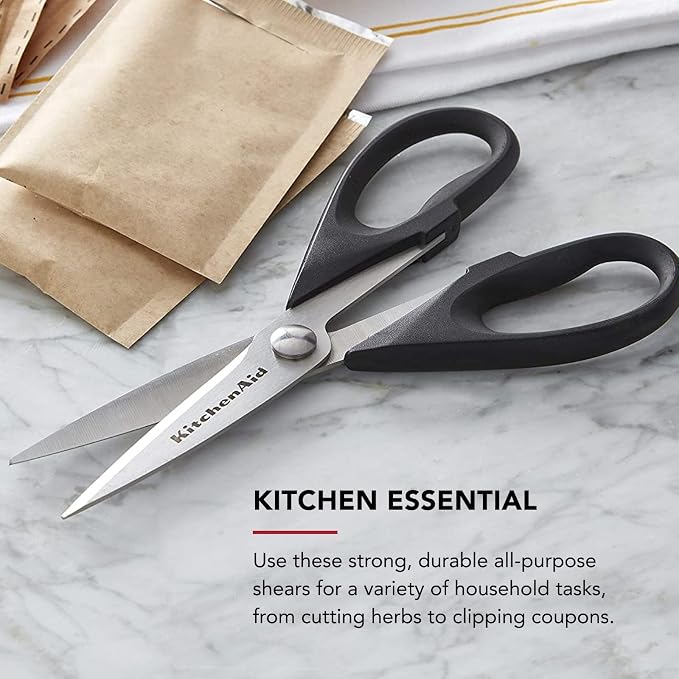 KitchenAid All Purpose Kitchen Shears with Protective Sheath Durable Stainless Steel Scissors, Dishwasher Safe, Soft Grip Comfort Handle, 8.72 Inch, Black, Pack of 12