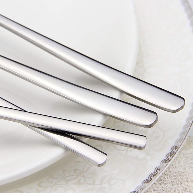 IQCWOOD Stainless Steel Spoons and Chopsticks Set, Korean Flat Chopsticks and Spoons tableware with long-hand, Reusable Chop Sticks Dishwasher Safe for Home, Kitchen or Restaurant, Set of 3