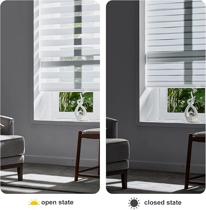 Persilux Zebra Blinds for Windows, Cordless Roller Blinds (50" W x 72" H, White) Light Filtering Sheer Window Treatments, Light Control for Day and Night, Room Darkening Roller Shades for Windows