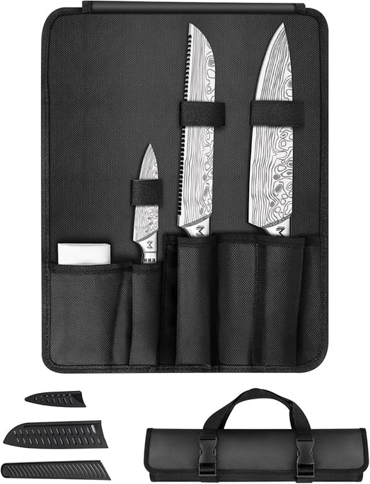 4PCS Kitchen Knife Set,High-Carbon Stainless Steel Chef Knife Set, Portable Knife Roll Bag, Portable Knives for Outdoor Camping and Travel