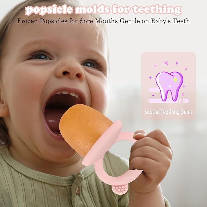 BokingOne Silicone Popsicle Molds, 6-Cavity Breastmilk Ice Pop Molds, Mini Frozen Pop Tray Molds for Baby Teething Relief Toddler Feeding Matte Pink