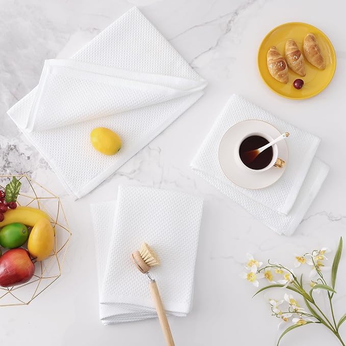 Homaxy 100% Cotton Oversized Waffle Weave Kitchen Towels, 7-Pack, White | 20 x 28 Inches, Ultra Soft Absorbent Dish Towels, Quick Drying Large Cleaning Towels