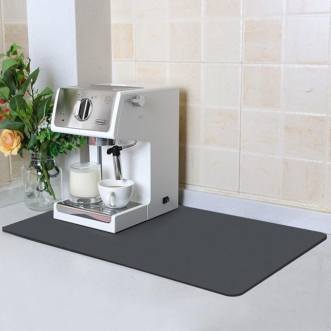 ZLR Coffee Bar Mat for Espresso Machine, 12"x20" Medium, Dark Gray | Absorbent Dish Drying Mat, Stain-Hiding PU Top, Non-Slip Back, Fits Grinder, Knock Box, Tamper & Milk Frother