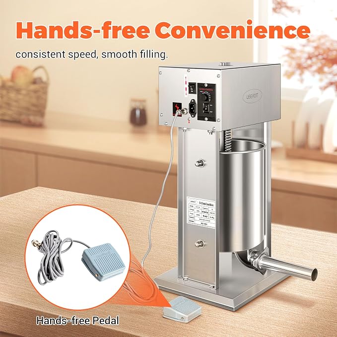 LEEVOT Electric Sausage Stuffer Maker, Vertical Electric Stuffer 11 Adjustable Speed Stainless Steel Commercial Sausage Filler Meat Stuffers with 5 Stuffing Tubes, Home & Commercial (22Lb/10L)