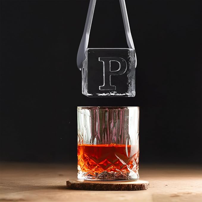 Letter P Monogram Clear Ice Cube Maker, 2" Big Ice Cubes Mold for Whisky and Cocktails, Large Initials Silicone Ice Cube Tray Personalized Gifts for Men (Letter P)