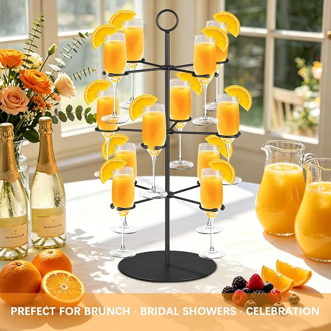 Cocktail Tree Stand for Parties Brunch,3 Tiers 12 Holders Drink tower Wine Glass Holder Stand,Champagne Tower Martinis Tree,Wine Glasses Display Margarita tower Drink stand for Mimosa Bar Party Bridal