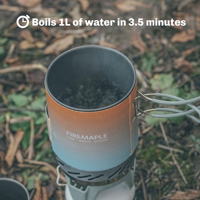 Fire-Maple Fixed Star 1 Backpacking and Camping Stove System, Multi 18oz | 30% Faster Boil with HX Base, Piezo Ignition, Compact & Durable, All-in-One Pot, Compatible with Most Canisters, Portable
