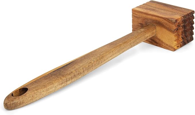 Ironwood Gourmet Acacia Wood Meat Tenderizer, 11.5-inches, Brown | Beautiful Acacia Wood Meat Tenderizer Mallet | Breaks Up Tough Fibers For Better Meals | Seafood & Ice Mallet | Meat Hammer