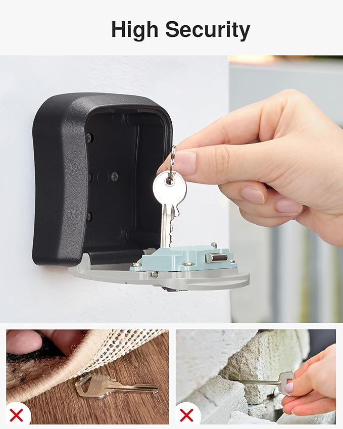 Puroma 4 Key Lock Box Combo Wall-Mounted Storage Safe Lockbox Home Office | Outside, Portable, Wall Mount, Resettable, Combination, Weatherproof, High-capacity, Hold 5 Keys, Contractor Guest Realtor