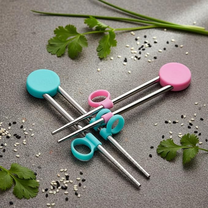2Pairs Chopsticks Training Chopsticks Reusable Metal Training Stainless Steel Learning Chopstick Helper for Adults Flatware