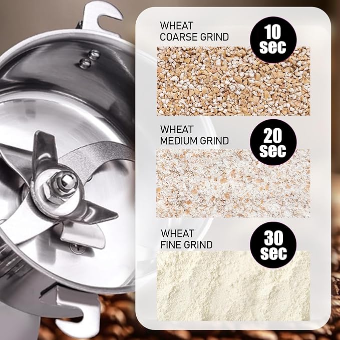 Grain Grinder Mill 250g Electric Stainless Steel Grain Grinder 1480W High-speed Spice Herb Grinder for Corn,Flour,Wheat,Pepper and Coffee Bean