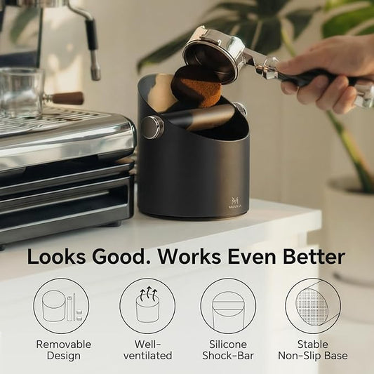 Espresso Knock Box Large Capacity - 15 Pucks Coffee Knock Box with Barista Towels, Removable Knock Bar & Non-Slip Base, Anti-Splash Steel Coffee Puck Bin for Home, Espresso Accessories, Black