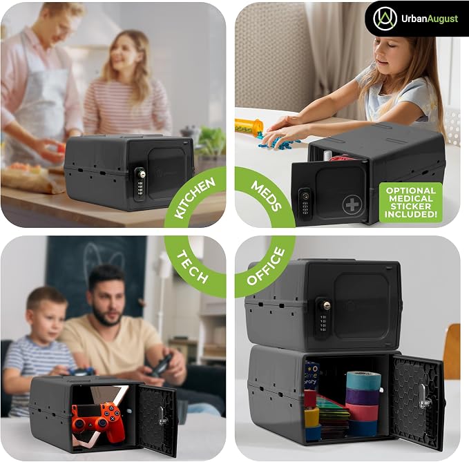Dual Combination & Keyed Lockbox - Lockable Box for Everyday Use - Multi-Purpose lock for Home & Office Safety - Made of Industrial-Grade Plastic - One Size (Graphite)