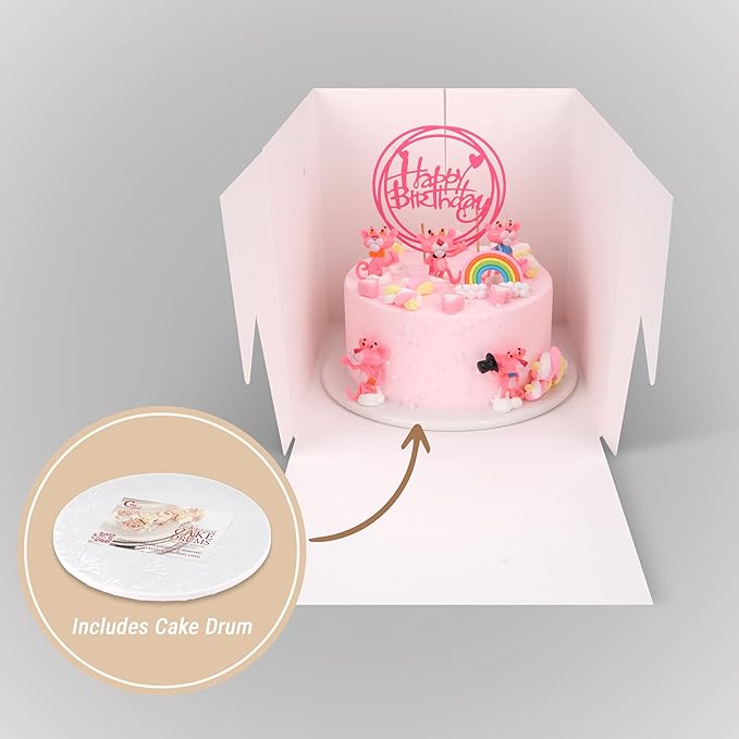 Cakebon Cake Boxes with Boards - 8 Inch Round Cake Drum White (6-pack) - Box With Window for Birthdays, Weddings and Parties