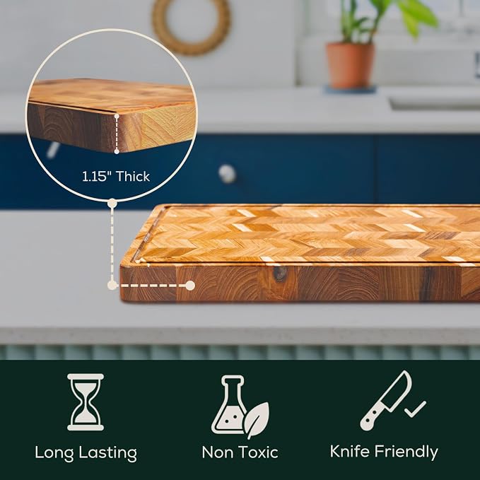 EZ FURNITURE Set of 3 Acacia Edge Grain Cutting & Charcuterie Boards with Extra Stand, Reversible Knife-Friendly Wooden Design with Juice Groove & Handles, Non-Toxic, Gift Box Included