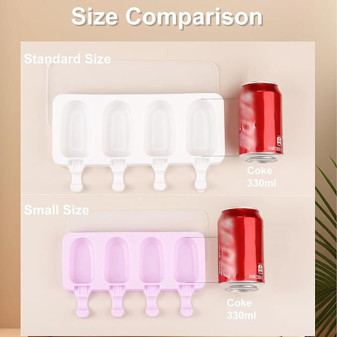 3 Set Small Popsicles Molds with Lids and 100 Pieces Wooden Popsicles Sticks, 4 Cavities Silicone Ice Cream Molds for Making Cakesicles, Cake Pops, Ice Cream - BPA Free