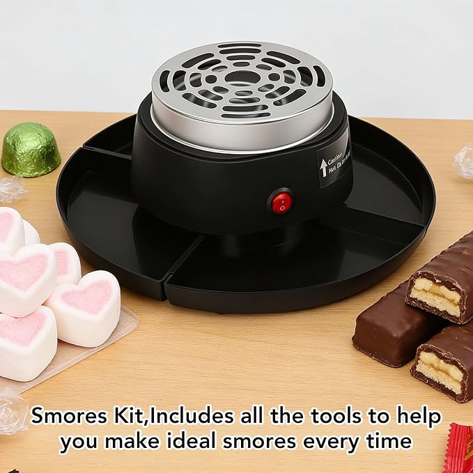 Asixxsix 2 in 1 Electric Smores Maker and Fondue Pot, Tabletop Indoor Smores Kit with 4 Roasting Forks & Detachable Trays, Flameless Marshmallow Roaster for Family Gatherings & Movie (US Plug 110V)